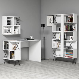 Hanah Home Extra 2 - Mesa de estudio y estantería Blanco y negro